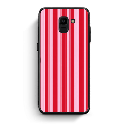 Θήκη Samsung Galaxy J6 Red and Pink Vertical Pinstripes από τη Smartfits με σχέδιο στο πίσω μέρος και μαύρο περίβλημα | Samsung Galaxy J6 Red and Pink Vertical Pinstripes case with colorful back and black bezels