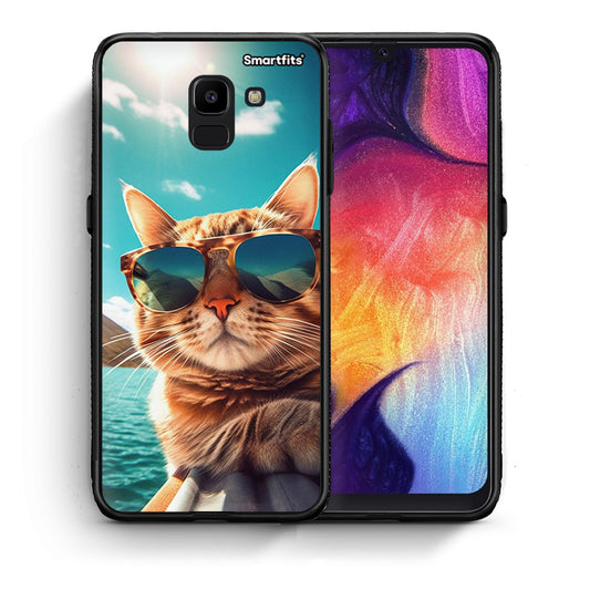 Θήκη Samsung J6 Summer Cat από τη Smartfits με σχέδιο στο πίσω μέρος και μαύρο περίβλημα | Samsung J6 Summer Cat case with colorful back and black bezels
