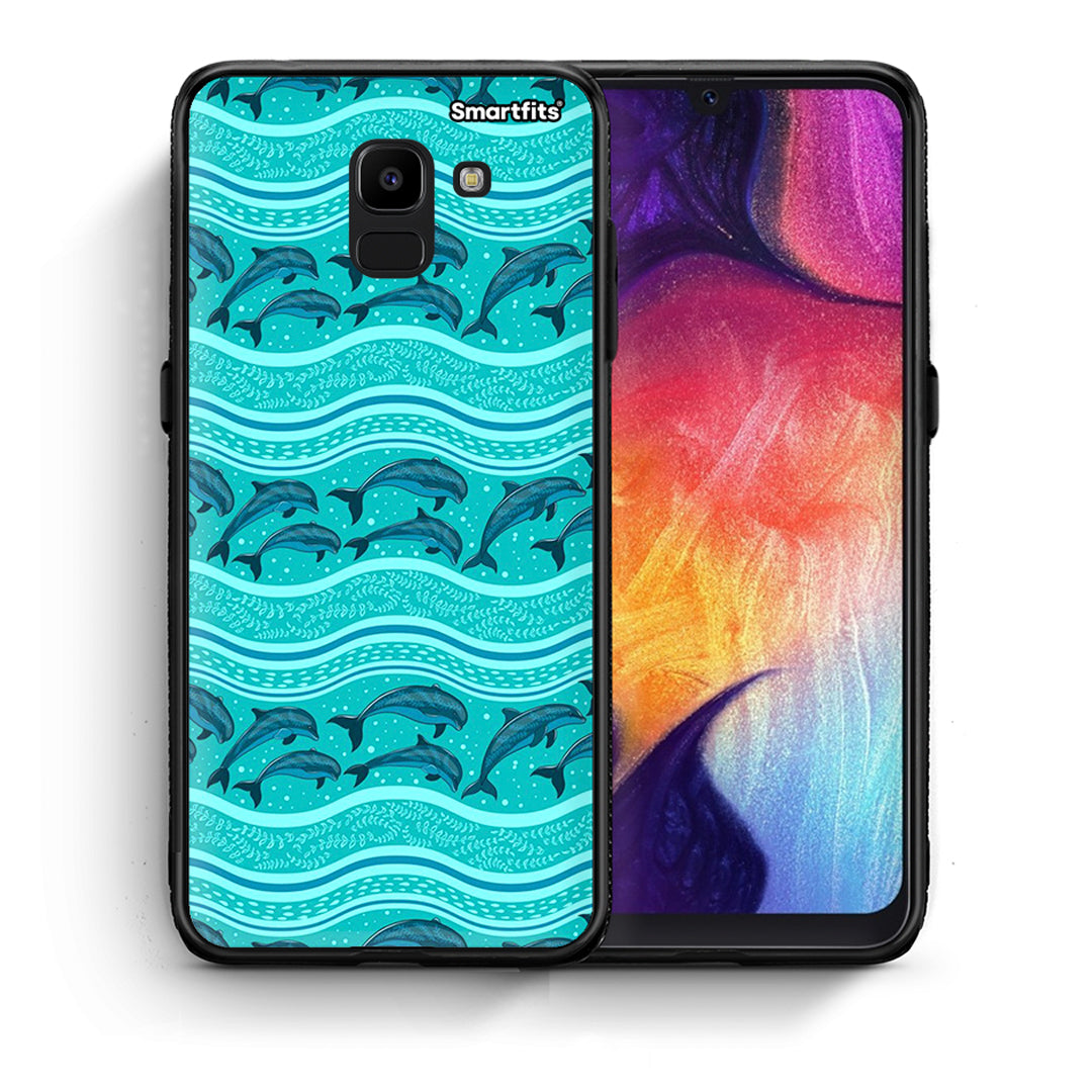 Θήκη Samsung J6 Swimming Dolphins από τη Smartfits με σχέδιο στο πίσω μέρος και μαύρο περίβλημα | Samsung J6 Swimming Dolphins case with colorful back and black bezels