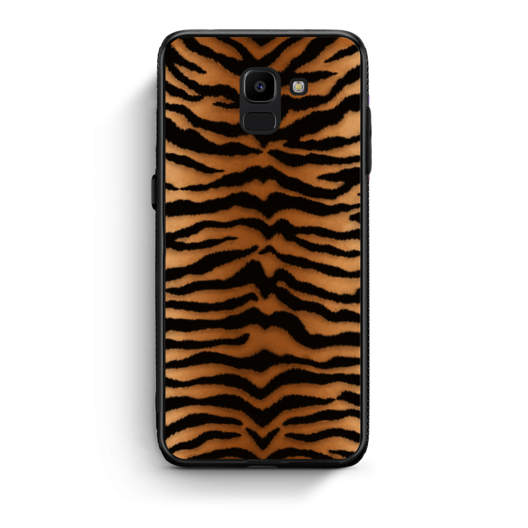 Θήκη Samsung Galaxy J6 Tiger Print Orange and Black από τη Smartfits με σχέδιο στο πίσω μέρος και μαύρο περίβλημα | Samsung Galaxy J6 Tiger Print Orange and Black case with colorful back and black bezels