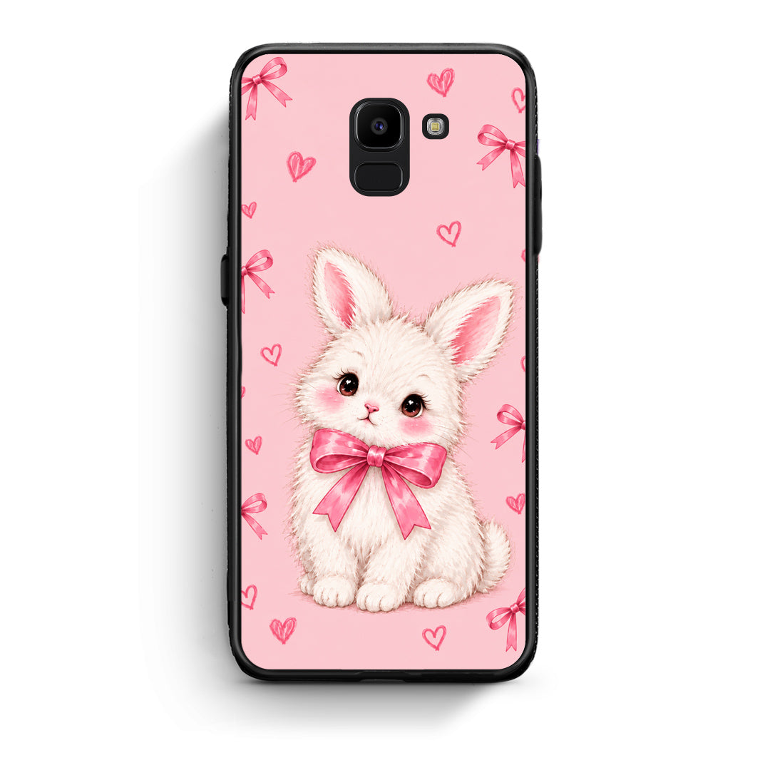 Θήκη Samsung Galaxy J6 White Bunny and Pink Bows από τη Smartfits με σχέδιο στο πίσω μέρος και μαύρο περίβλημα | Samsung Galaxy J6 White Bunny and Pink Bows case with colorful back and black bezels