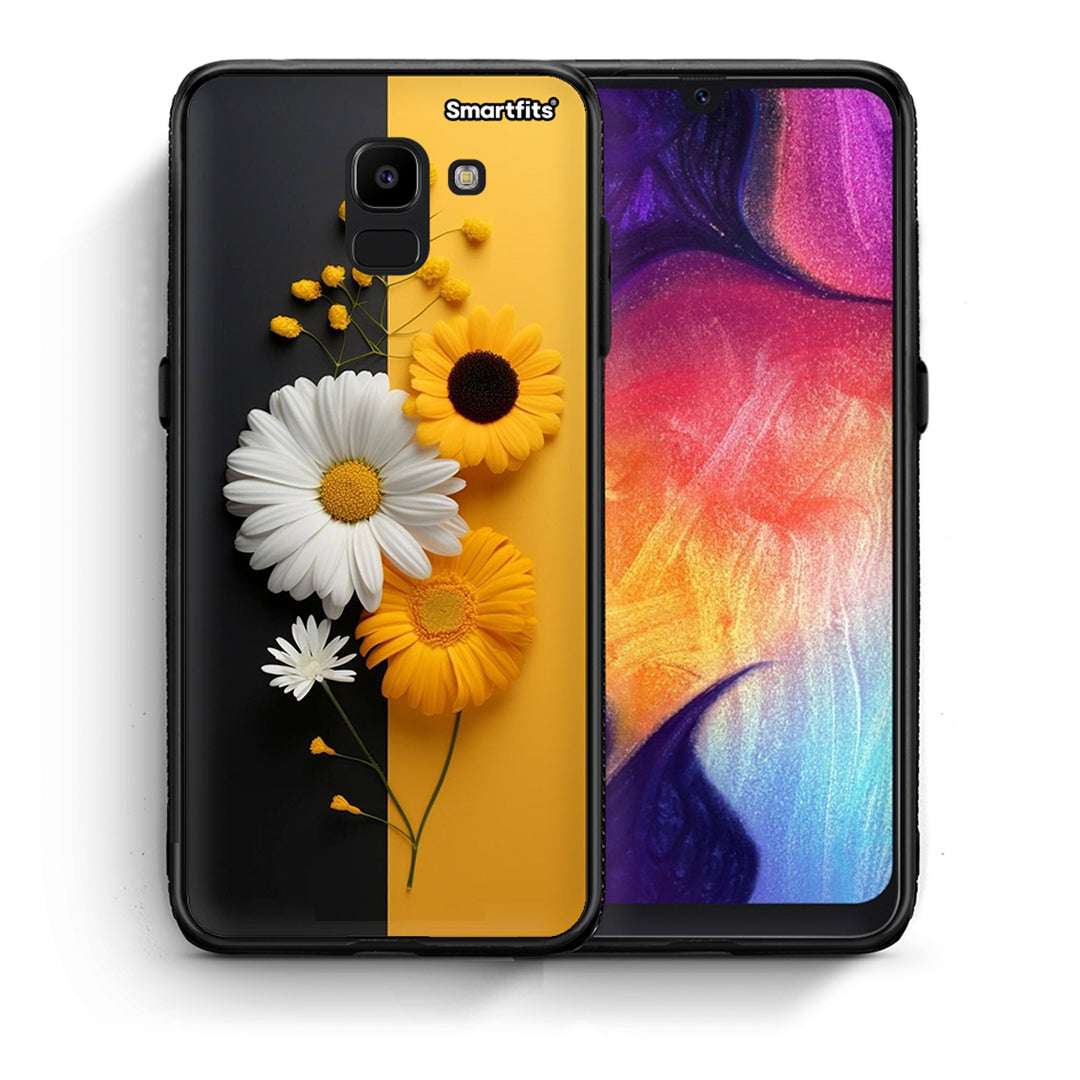 Θήκη Samsung J6 Yellow Daisies από τη Smartfits με σχέδιο στο πίσω μέρος και μαύρο περίβλημα | Samsung J6 Yellow Daisies case with colorful back and black bezels