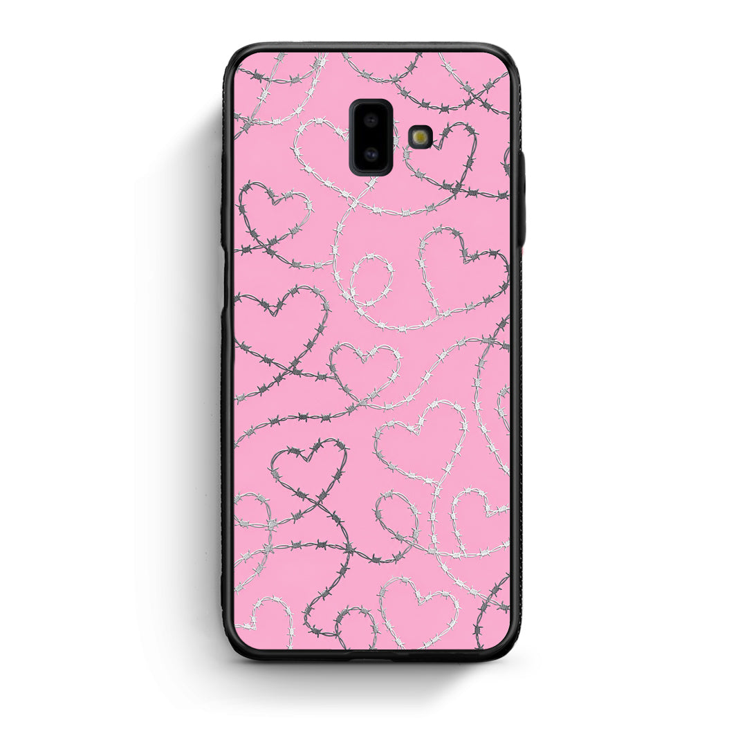 Θήκη Samsung Galaxy J6+ Barbed Wire Hearts on Pink από τη Smartfits με σχέδιο στο πίσω μέρος και μαύρο περίβλημα | Samsung Galaxy J6+ Barbed Wire Hearts on Pink case with colorful back and black bezels