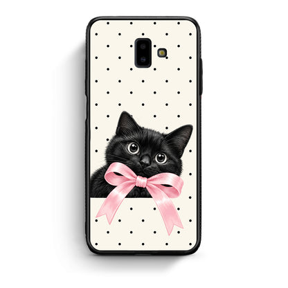 Θήκη Samsung Galaxy J6+ Black Kitten Pink Bow and Polka Dots από τη Smartfits με σχέδιο στο πίσω μέρος και μαύρο περίβλημα | Samsung Galaxy J6+ Black Kitten Pink Bow and Polka Dots case with colorful back and black bezels