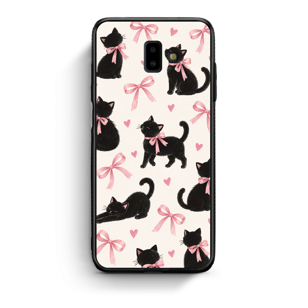 Θήκη Samsung Galaxy J6+ Black Kittens and Pink Bows on Cream Large από τη Smartfits με σχέδιο στο πίσω μέρος και μαύρο περίβλημα | Samsung Galaxy J6+ Black Kittens and Pink Bows on Cream Large case with colorful back and black bezels