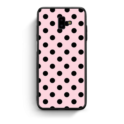 Θήκη Samsung Galaxy J6+ Black Polka Dots on Pink από τη Smartfits με σχέδιο στο πίσω μέρος και μαύρο περίβλημα | Samsung Galaxy J6+ Black Polka Dots on Pink case with colorful back and black bezels