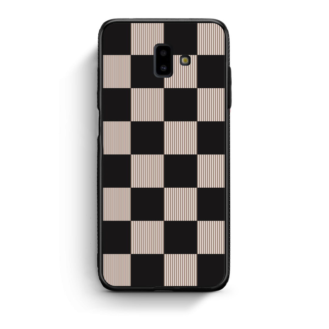 Θήκη Samsung Galaxy J6+ Black and Taupe Striped Checks από τη Smartfits με σχέδιο στο πίσω μέρος και μαύρο περίβλημα | Samsung Galaxy J6+ Black and Taupe Striped Checks case with colorful back and black bezels