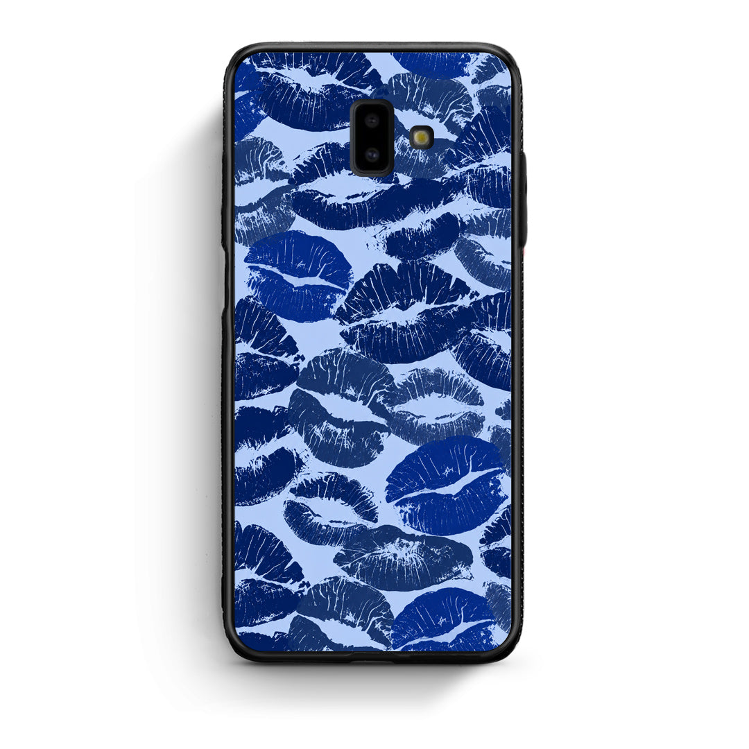 Θήκη Samsung Galaxy J6+ Blue Lipstick Kisses από τη Smartfits με σχέδιο στο πίσω μέρος και μαύρο περίβλημα | Samsung Galaxy J6+ Blue Lipstick Kisses case with colorful back and black bezels