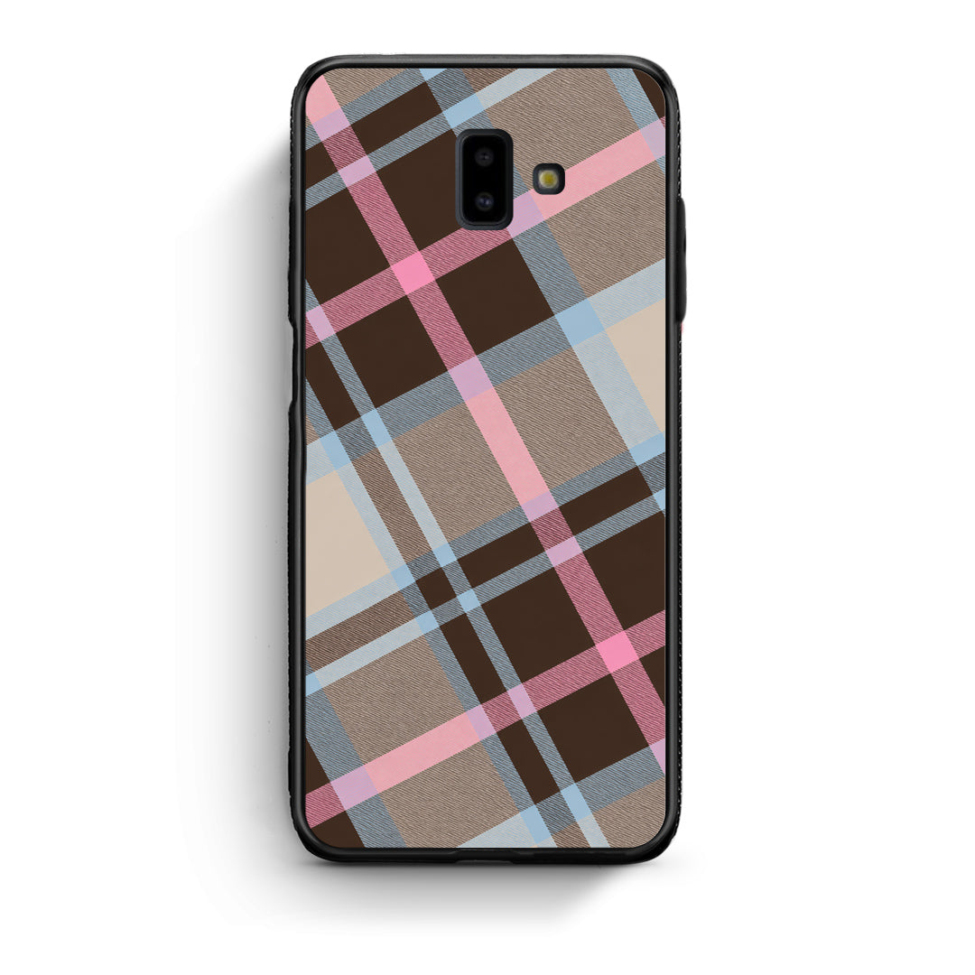 Θήκη Samsung Galaxy J6+ Brown Pink and Blue Diagonal Plaid από τη Smartfits με σχέδιο στο πίσω μέρος και μαύρο περίβλημα | Samsung Galaxy J6+ Brown Pink and Blue Diagonal Plaid case with colorful back and black bezels