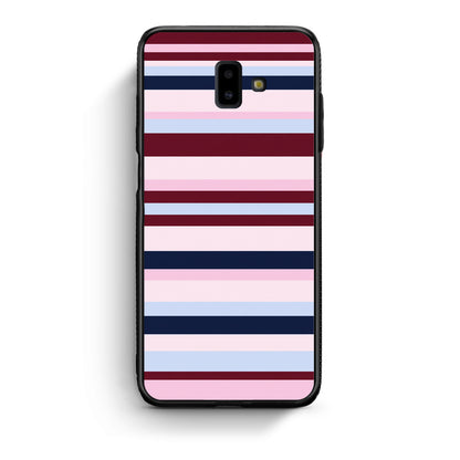 Θήκη Samsung Galaxy J6+ Burgundy Pink and Blue Horizontal Stripes από τη Smartfits με σχέδιο στο πίσω μέρος και μαύρο περίβλημα | Samsung Galaxy J6+ Burgundy Pink and Blue Horizontal Stripes case with colorful back and black bezels