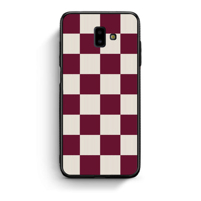 Θήκη Samsung Galaxy J6+ Burgundy and Cream Striped Checks από τη Smartfits με σχέδιο στο πίσω μέρος και μαύρο περίβλημα | Samsung Galaxy J6+ Burgundy and Cream Striped Checks case with colorful back and black bezels