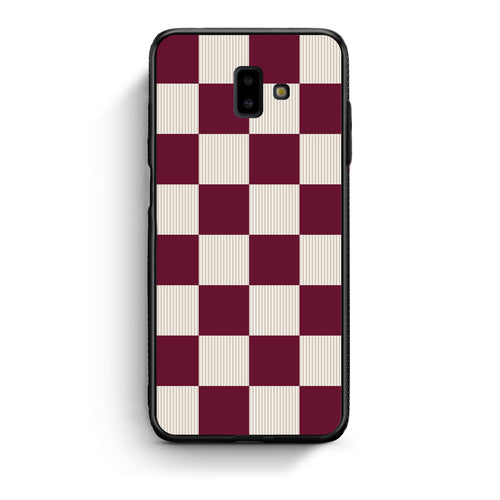 Θήκη Samsung Galaxy J6+ Burgundy and Cream Striped Checks από τη Smartfits με σχέδιο στο πίσω μέρος και μαύρο περίβλημα | Samsung Galaxy J6+ Burgundy and Cream Striped Checks case with colorful back and black bezels