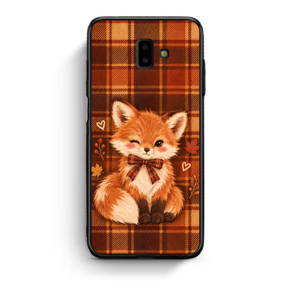 Θήκη Samsung Galaxy J6+ Fox on Autumn Tartan από τη Smartfits με σχέδιο στο πίσω μέρος και μαύρο περίβλημα | Samsung Galaxy J6+ Fox on Autumn Tartan case with colorful back and black bezels