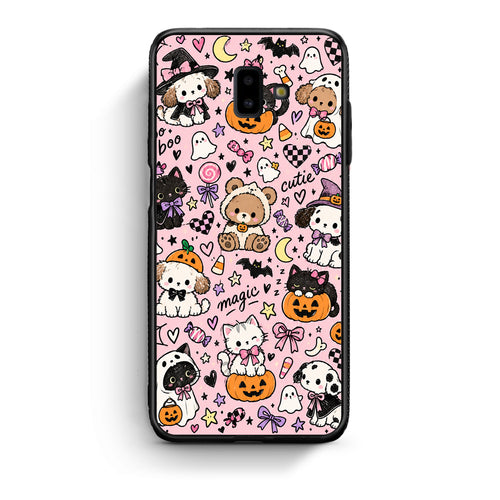 Θήκη Samsung Galaxy J6+ Halloween Cute Animals on Pink από τη Smartfits με σχέδιο στο πίσω μέρος και μαύρο περίβλημα | Samsung Galaxy J6+ Halloween Cute Animals on Pink case with colorful back and black bezels