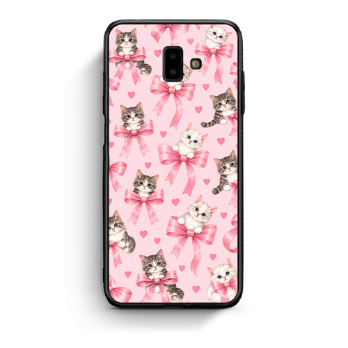 Θήκη Samsung Galaxy J6+ Kittens and Pink Bows on Pink από τη Smartfits με σχέδιο στο πίσω μέρος και μαύρο περίβλημα | Samsung Galaxy J6+ Kittens and Pink Bows on Pink case with colorful back and black bezels