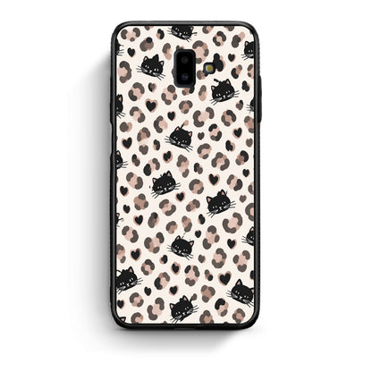 Θήκη Samsung Galaxy J6+ Leopard Spots and Black Cats on Cream από τη Smartfits με σχέδιο στο πίσω μέρος και μαύρο περίβλημα | Samsung Galaxy J6+ Leopard Spots and Black Cats on Cream case with colorful back and black bezels