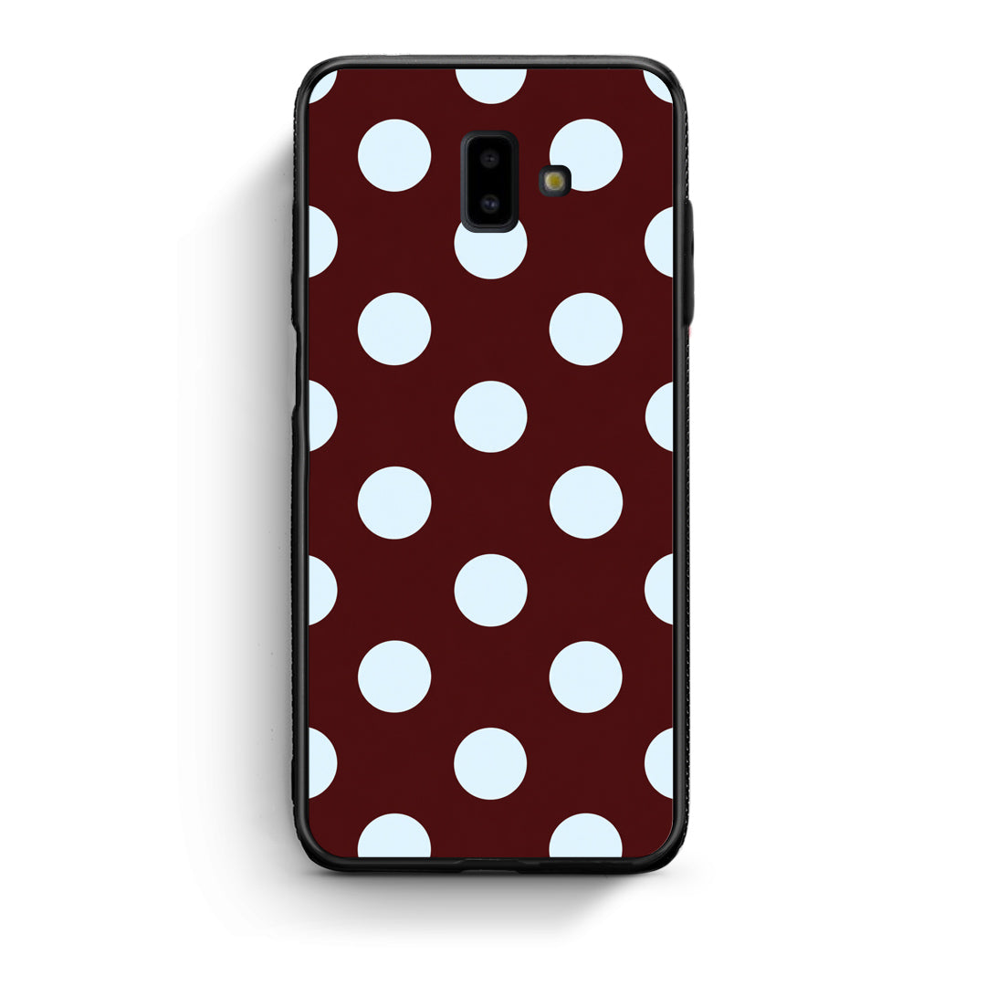 Θήκη Samsung Galaxy J6+ Pale Blue Large Polka Dots on Burgundy από τη Smartfits με σχέδιο στο πίσω μέρος και μαύρο περίβλημα | Samsung Galaxy J6+ Pale Blue Large Polka Dots on Burgundy case with colorful back and black bezels