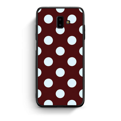 Θήκη Samsung Galaxy J6+ Pale Blue Large Polka Dots on Burgundy από τη Smartfits με σχέδιο στο πίσω μέρος και μαύρο περίβλημα | Samsung Galaxy J6+ Pale Blue Large Polka Dots on Burgundy case with colorful back and black bezels