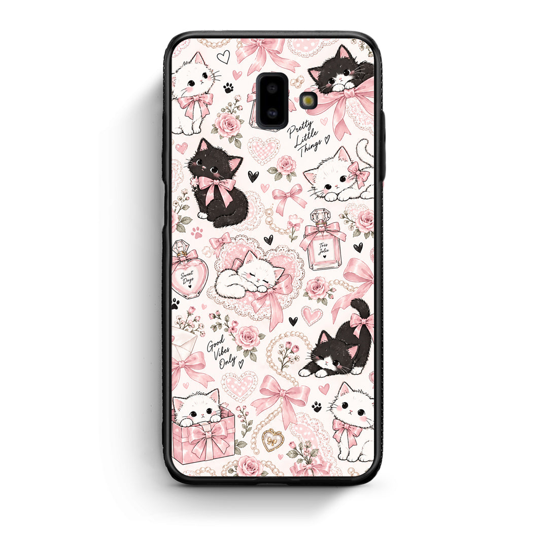 Θήκη Samsung Galaxy J6+ Pink Bows and Kittens Collage από τη Smartfits με σχέδιο στο πίσω μέρος και μαύρο περίβλημα | Samsung Galaxy J6+ Pink Bows and Kittens Collage case with colorful back and black bezels