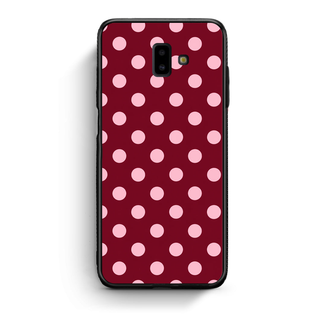 Θήκη Samsung Galaxy J6+ Pink Polka Dots on Burgundy από τη Smartfits με σχέδιο στο πίσω μέρος και μαύρο περίβλημα | Samsung Galaxy J6+ Pink Polka Dots on Burgundy case with colorful back and black bezels