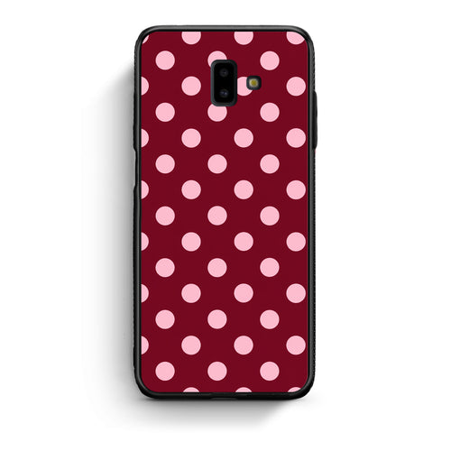 Θήκη Samsung Galaxy J6+ Pink Polka Dots on Burgundy από τη Smartfits με σχέδιο στο πίσω μέρος και μαύρο περίβλημα | Samsung Galaxy J6+ Pink Polka Dots on Burgundy case with colorful back and black bezels