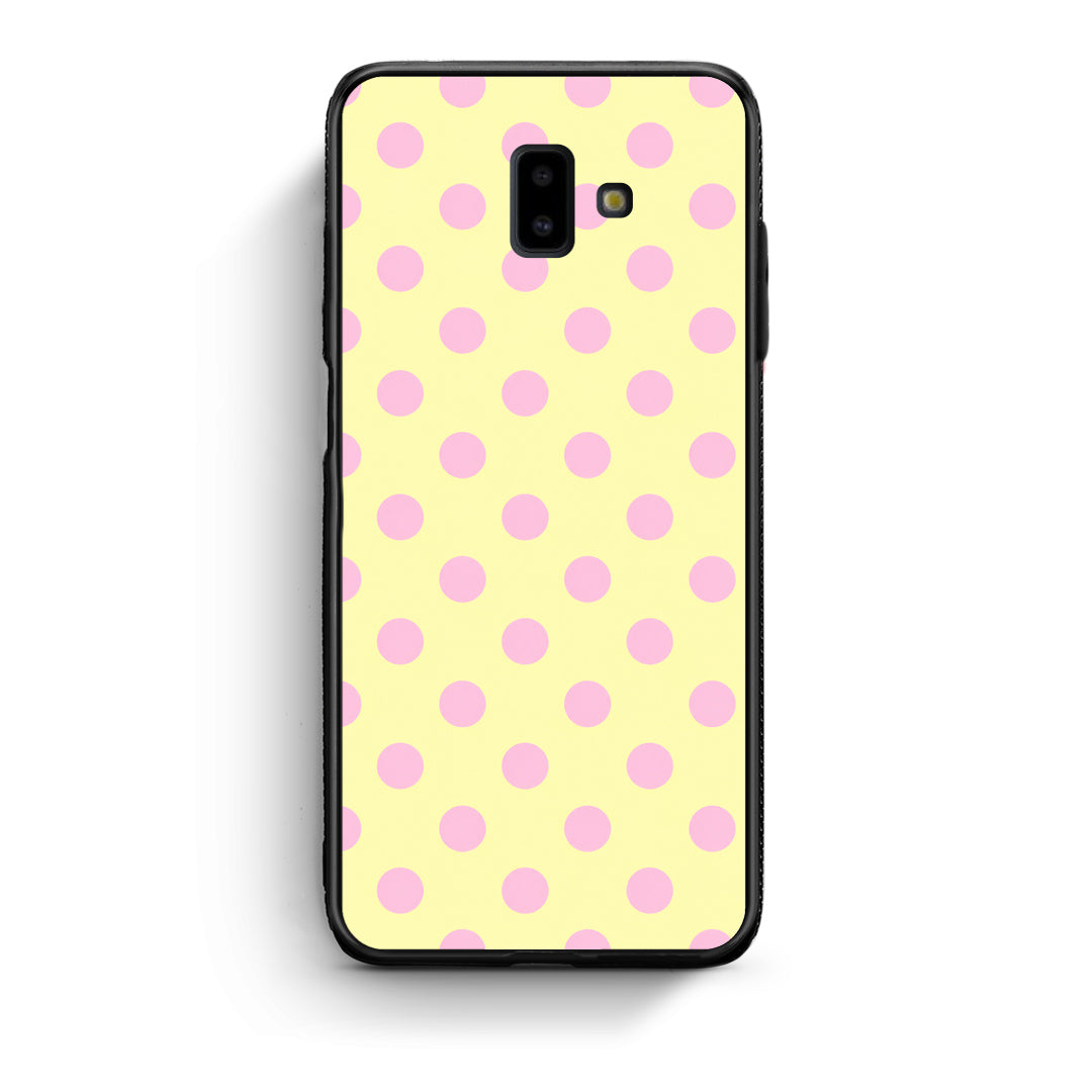 Θήκη Samsung Galaxy J6+ Pink Polka Dots on Yellow από τη Smartfits με σχέδιο στο πίσω μέρος και μαύρο περίβλημα | Samsung Galaxy J6+ Pink Polka Dots on Yellow case with colorful back and black bezels