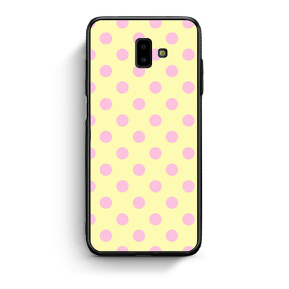 Θήκη Samsung Galaxy J6+ Pink Polka Dots on Yellow από τη Smartfits με σχέδιο στο πίσω μέρος και μαύρο περίβλημα | Samsung Galaxy J6+ Pink Polka Dots on Yellow case with colorful back and black bezels