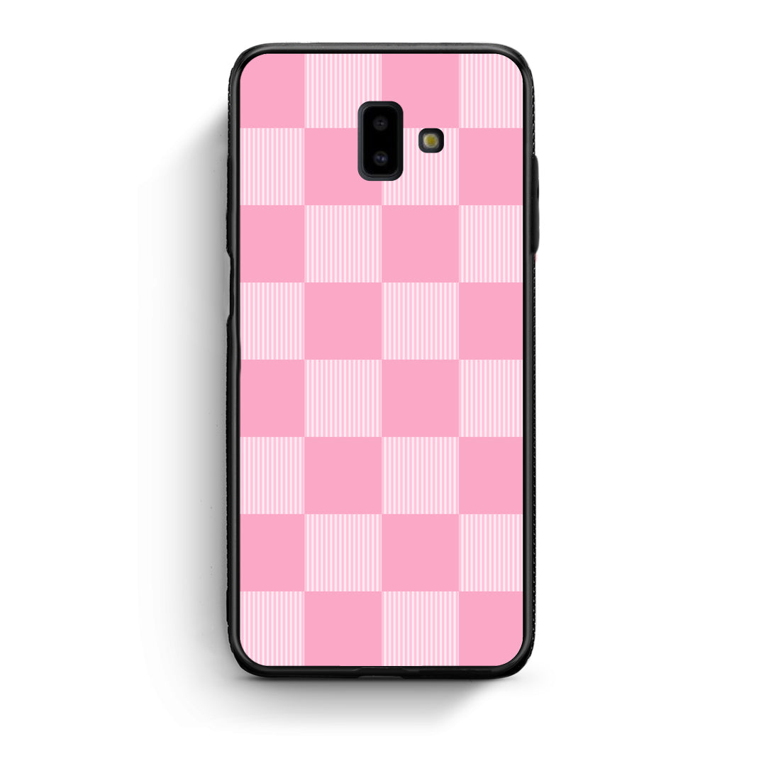 Θήκη Samsung Galaxy J6+ Pink and White Striped Checks από τη Smartfits με σχέδιο στο πίσω μέρος και μαύρο περίβλημα | Samsung Galaxy J6+ Pink and White Striped Checks case with colorful back and black bezels