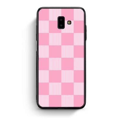 Θήκη Samsung Galaxy J6+ Pink and White Striped Checks από τη Smartfits με σχέδιο στο πίσω μέρος και μαύρο περίβλημα | Samsung Galaxy J6+ Pink and White Striped Checks case with colorful back and black bezels