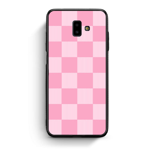 Θήκη Samsung Galaxy J6+ Pink and White Striped Checks από τη Smartfits με σχέδιο στο πίσω μέρος και μαύρο περίβλημα | Samsung Galaxy J6+ Pink and White Striped Checks case with colorful back and black bezels
