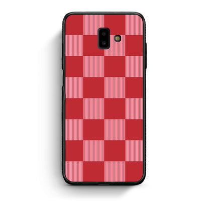 Θήκη Samsung Galaxy J6+ Red and Pink Striped Checks από τη Smartfits με σχέδιο στο πίσω μέρος και μαύρο περίβλημα | Samsung Galaxy J6+ Red and Pink Striped Checks case with colorful back and black bezels