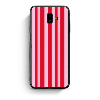 Θήκη Samsung Galaxy J6+ Red and Pink Vertical Pinstripes από τη Smartfits με σχέδιο στο πίσω μέρος και μαύρο περίβλημα | Samsung Galaxy J6+ Red and Pink Vertical Pinstripes case with colorful back and black bezels