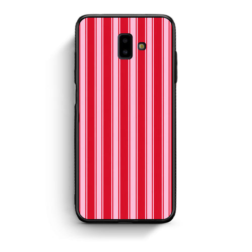 Θήκη Samsung Galaxy J6+ Red and Pink Vertical Pinstripes από τη Smartfits με σχέδιο στο πίσω μέρος και μαύρο περίβλημα | Samsung Galaxy J6+ Red and Pink Vertical Pinstripes case with colorful back and black bezels