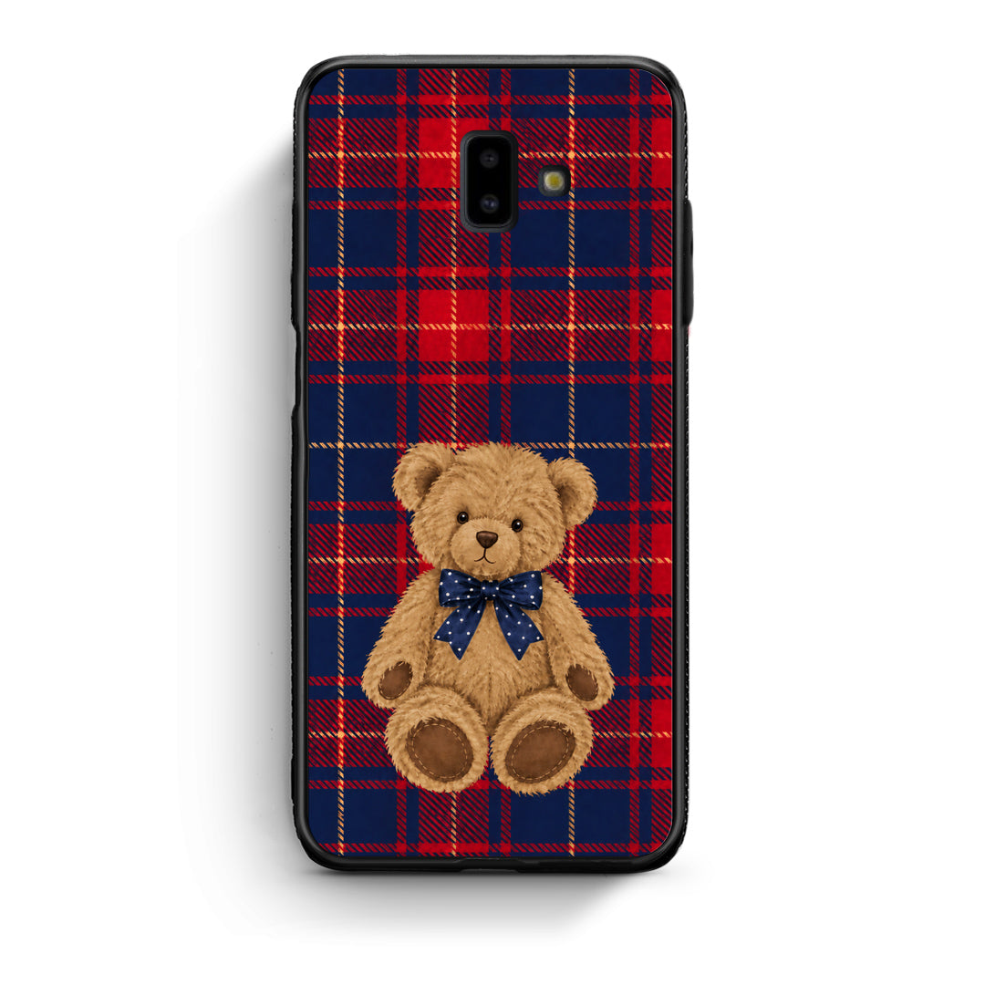 Θήκη Samsung Galaxy J6+ Teddy Bear on Red and Navy Tartan από τη Smartfits με σχέδιο στο πίσω μέρος και μαύρο περίβλημα | Samsung Galaxy J6+ Teddy Bear on Red and Navy Tartan case with colorful back and black bezels