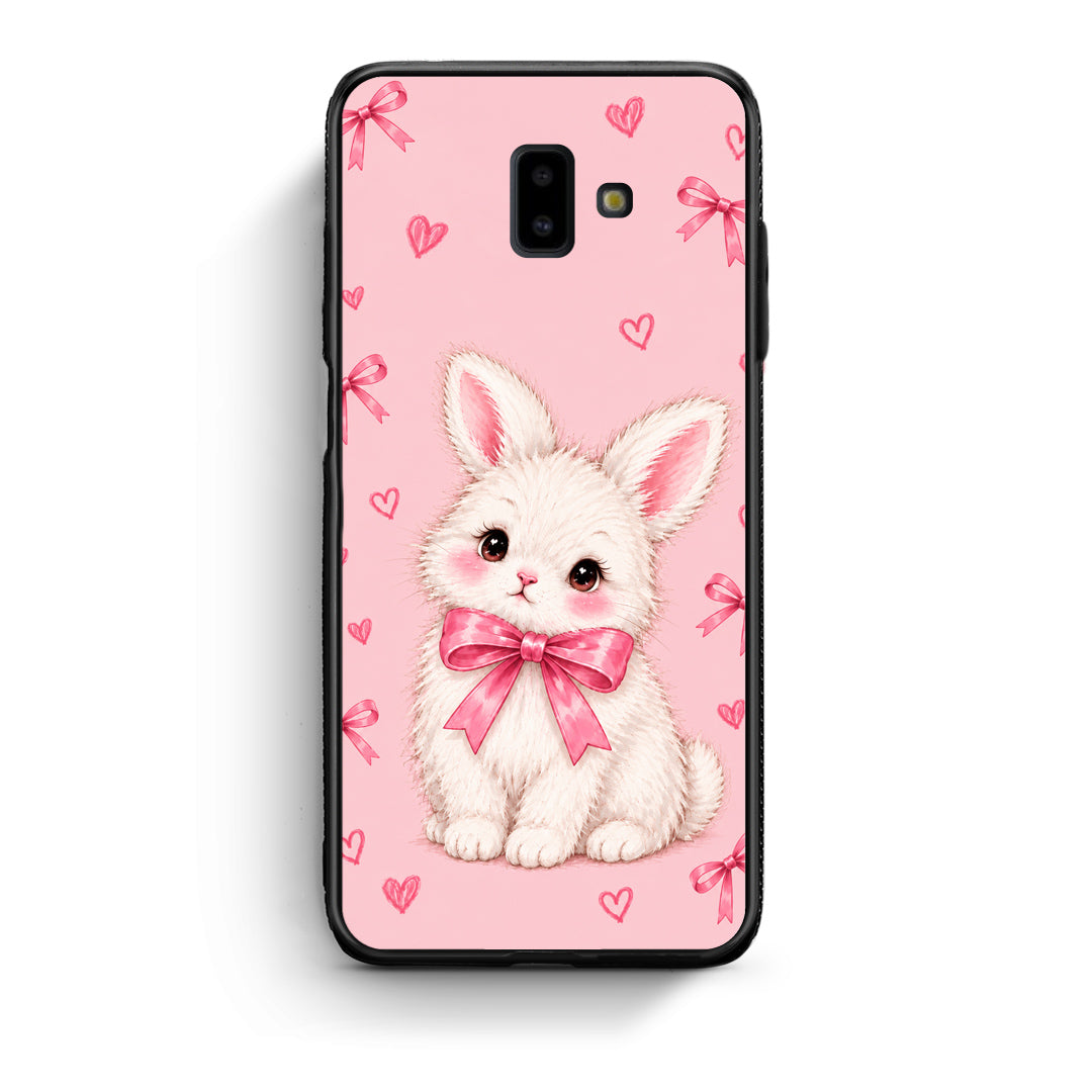Θήκη Samsung Galaxy J6+ White Bunny and Pink Bows από τη Smartfits με σχέδιο στο πίσω μέρος και μαύρο περίβλημα | Samsung Galaxy J6+ White Bunny and Pink Bows case with colorful back and black bezels