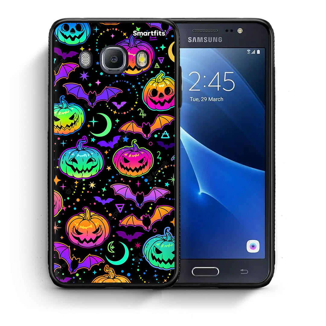 Θήκη Samsung J7 2016 Neon Halloween από τη Smartfits με σχέδιο στο πίσω μέρος και μαύρο περίβλημα | Samsung J7 2016 Neon Halloween case with colorful back and black bezels