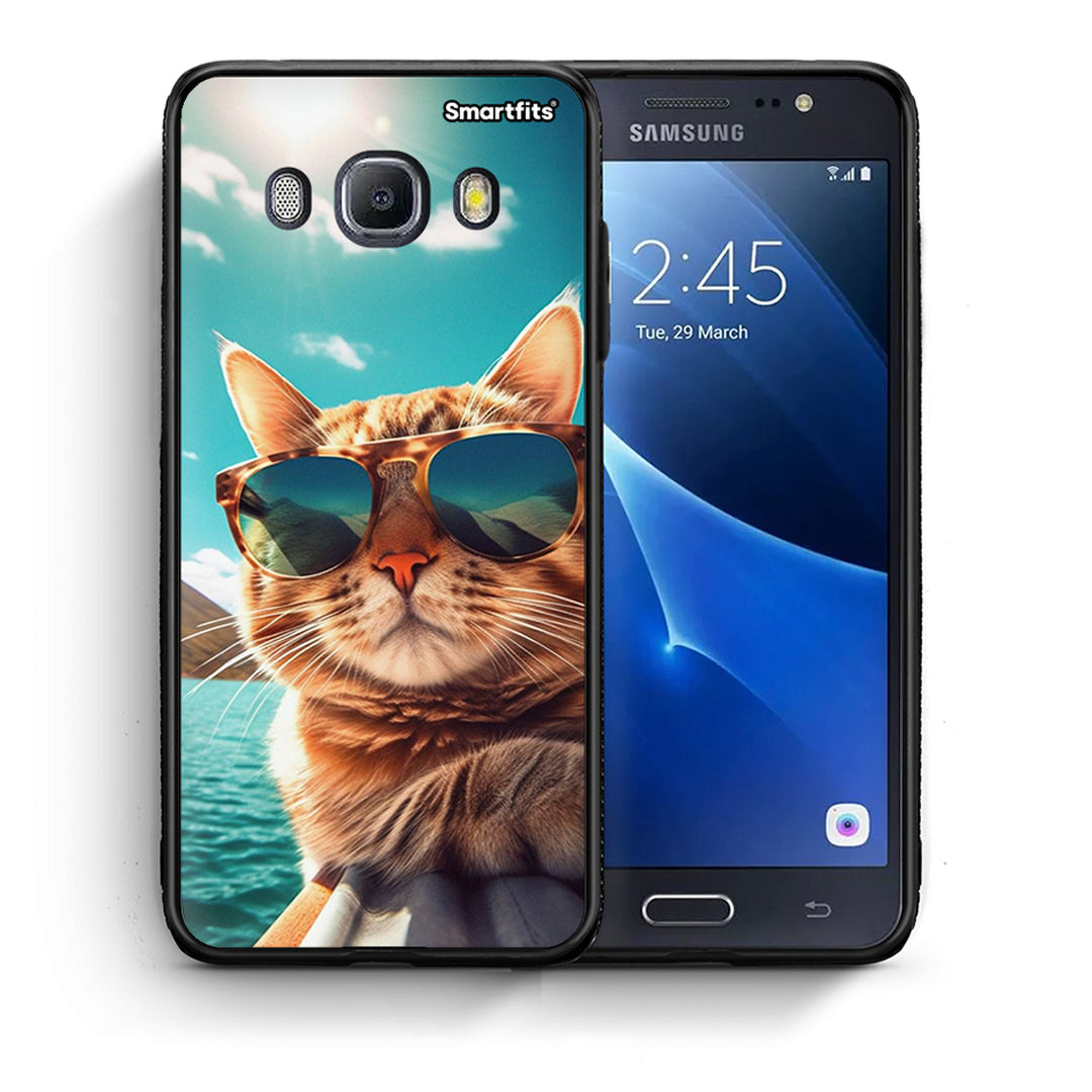 Θήκη Samsung J7 2016 Summer Cat από τη Smartfits με σχέδιο στο πίσω μέρος και μαύρο περίβλημα | Samsung J7 2016 Summer Cat case with colorful back and black bezels