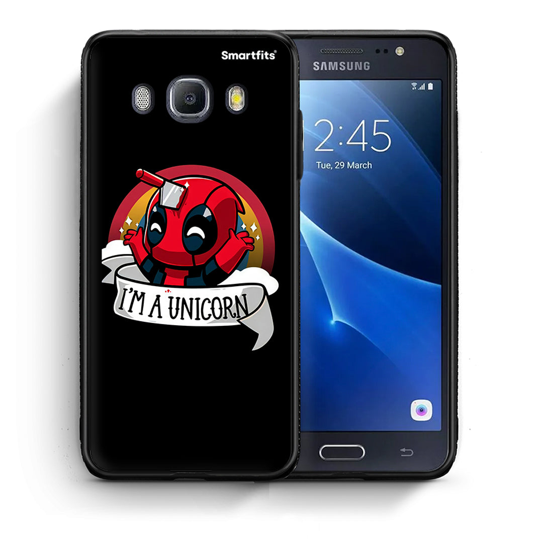 Θήκη Samsung J7 2016 Unicorn Deadpool από τη Smartfits με σχέδιο στο πίσω μέρος και μαύρο περίβλημα | Samsung J7 2016 Unicorn Deadpool case with colorful back and black bezels