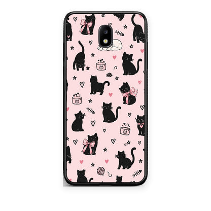 Θήκη Samsung Galaxy J5 2017 Black Cat Doodles on Pink από τη Smartfits με σχέδιο στο πίσω μέρος και μαύρο περίβλημα | Samsung Galaxy J5 2017 Black Cat Doodles on Pink case with colorful back and black bezels