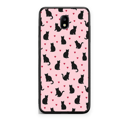 Θήκη Samsung Galaxy J5 2017 Black Cat Silhouettes and Hearts on Pink από τη Smartfits με σχέδιο στο πίσω μέρος και μαύρο περίβλημα | Samsung Galaxy J5 2017 Black Cat Silhouettes and Hearts on Pink case with colorful back and black bezels