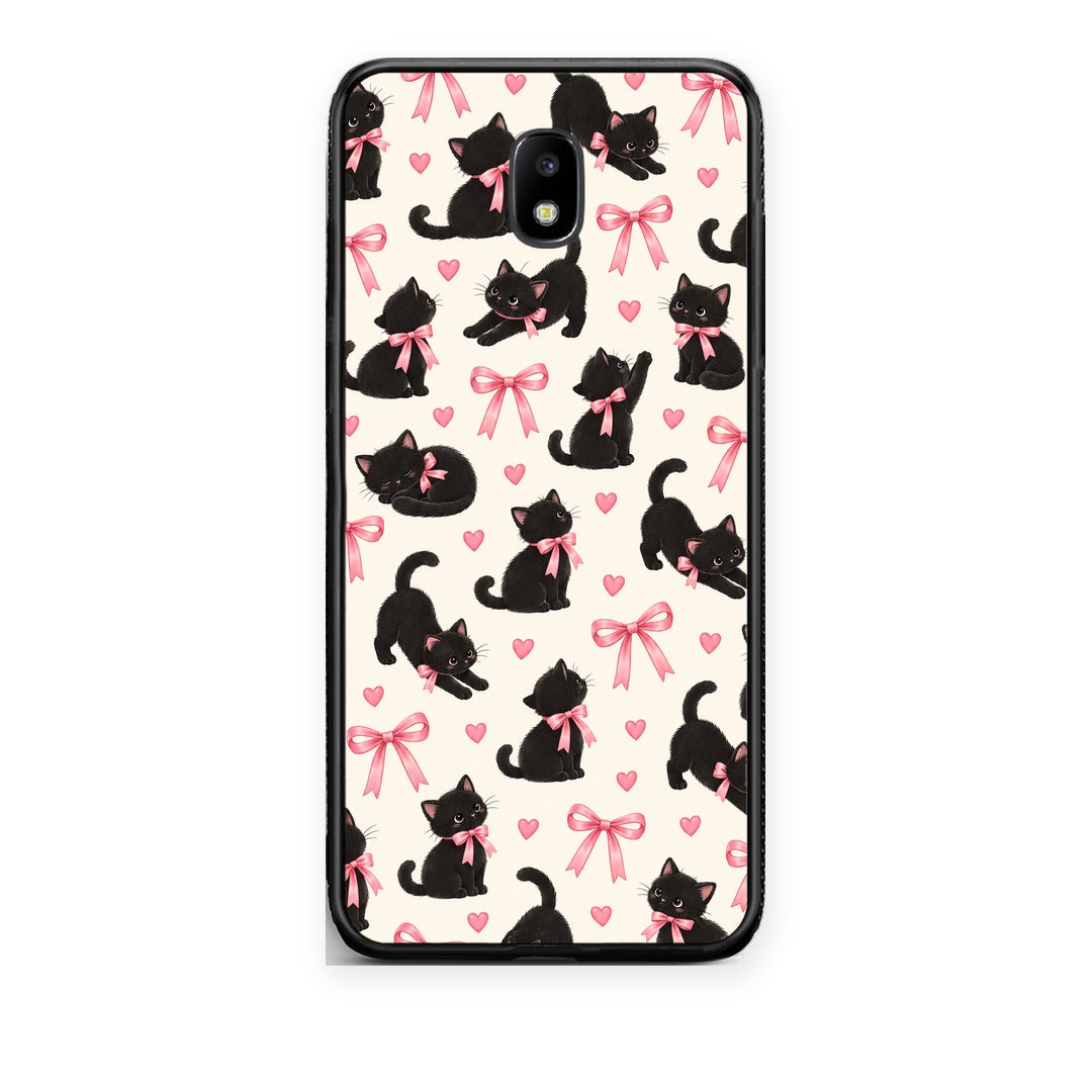 Θήκη Samsung Galaxy J5 2017 Black Kittens and Pink Bows on Cream Small από τη Smartfits με σχέδιο στο πίσω μέρος και μαύρο περίβλημα | Samsung Galaxy J5 2017 Black Kittens and Pink Bows on Cream Small case with colorful back and black bezels