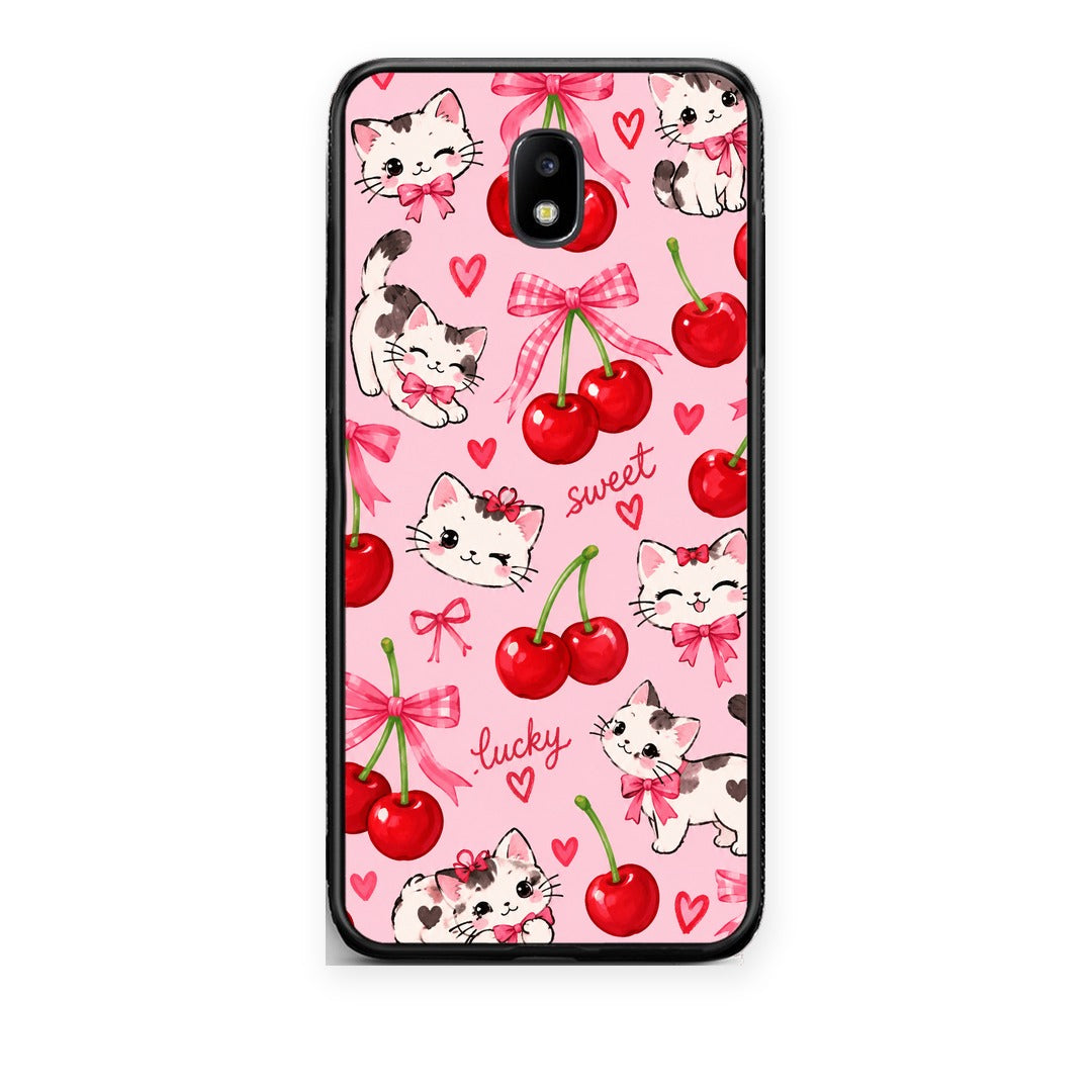 Θήκη Samsung Galaxy J5 2017 Cherries Bows and Kittens on Pink από τη Smartfits με σχέδιο στο πίσω μέρος και μαύρο περίβλημα | Samsung Galaxy J5 2017 Cherries Bows and Kittens on Pink case with colorful back and black bezels