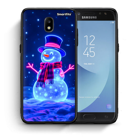 Θήκη Samsung J7 2017 Christmas Neon Snowman από τη Smartfits με σχέδιο στο πίσω μέρος και μαύρο περίβλημα | Samsung J7 2017 Christmas Neon Snowman case with colorful back and black bezels