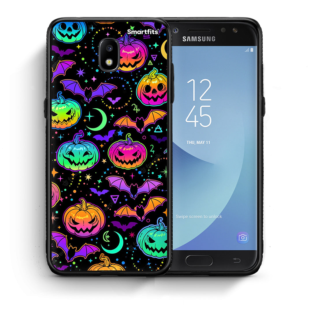 Θήκη Samsung J7 2017 Neon Halloween από τη Smartfits με σχέδιο στο πίσω μέρος και μαύρο περίβλημα | Samsung J7 2017 Neon Halloween case with colorful back and black bezels