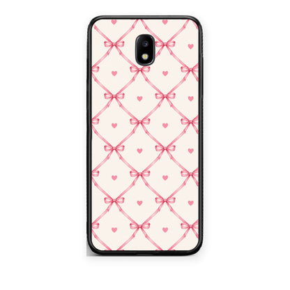 Θήκη Samsung Galaxy J5 2017 Pink Bow Lattice and Hearts on Cream από τη Smartfits με σχέδιο στο πίσω μέρος και μαύρο περίβλημα | Samsung Galaxy J5 2017 Pink Bow Lattice and Hearts on Cream case with colorful back and black bezels