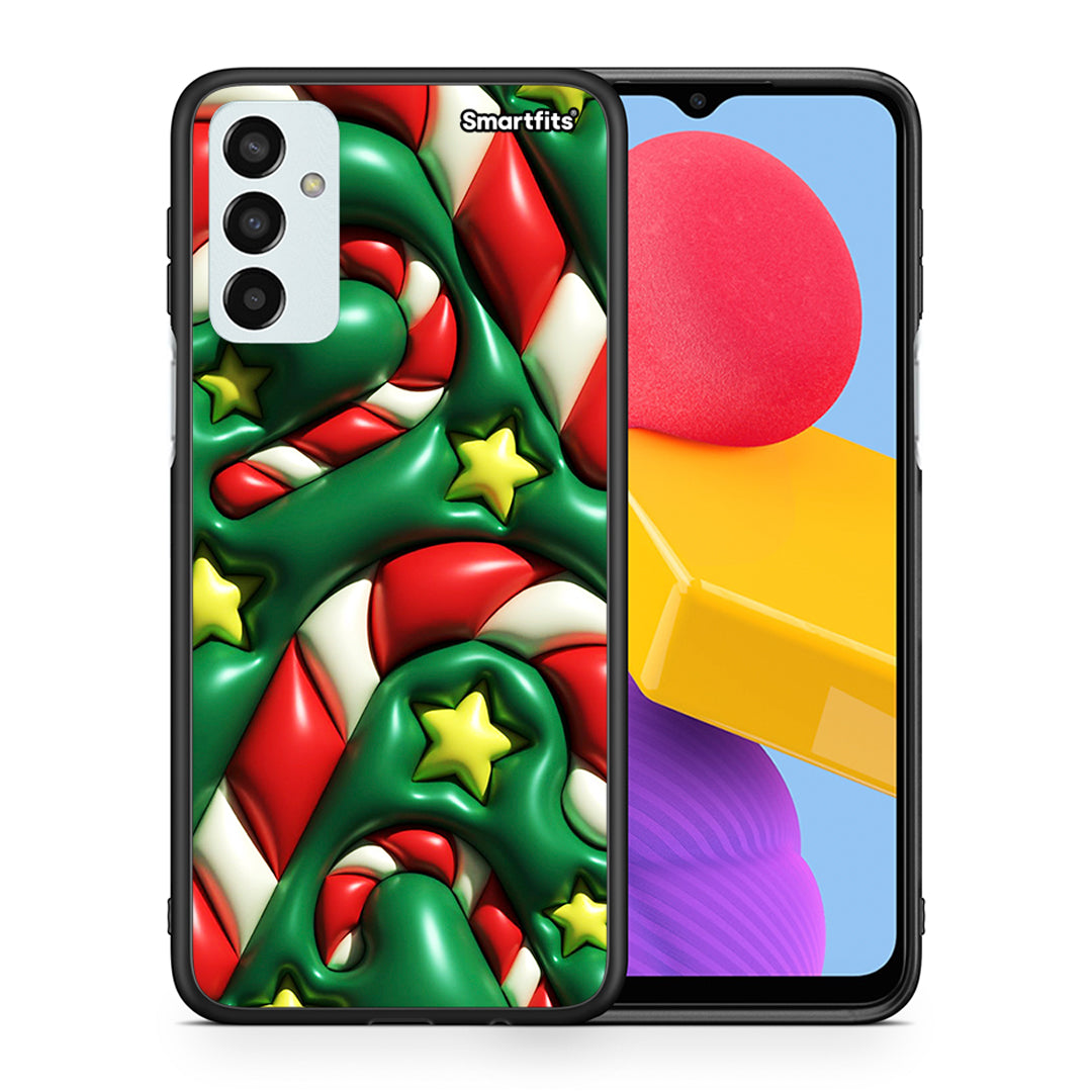 Θήκη Samsung M13 Christmas Bubbles από τη Smartfits με σχέδιο στο πίσω μέρος και μαύρο περίβλημα | Samsung M13 Christmas Bubbles case with colorful back and black bezels