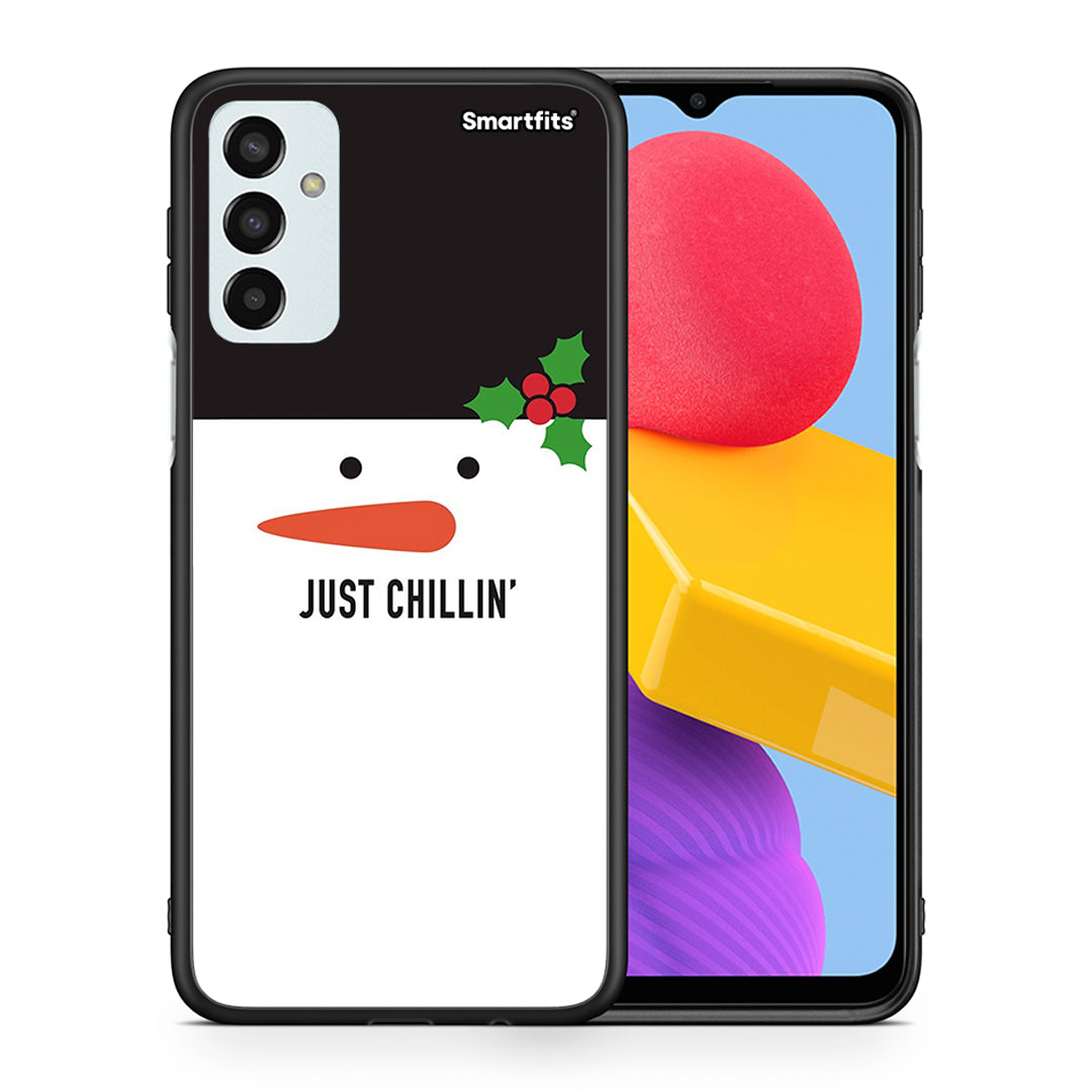 Θήκη Samsung M13 Christmas Chillin από τη Smartfits με σχέδιο στο πίσω μέρος και μαύρο περίβλημα | Samsung M13 Christmas Chillin case with colorful back and black bezels