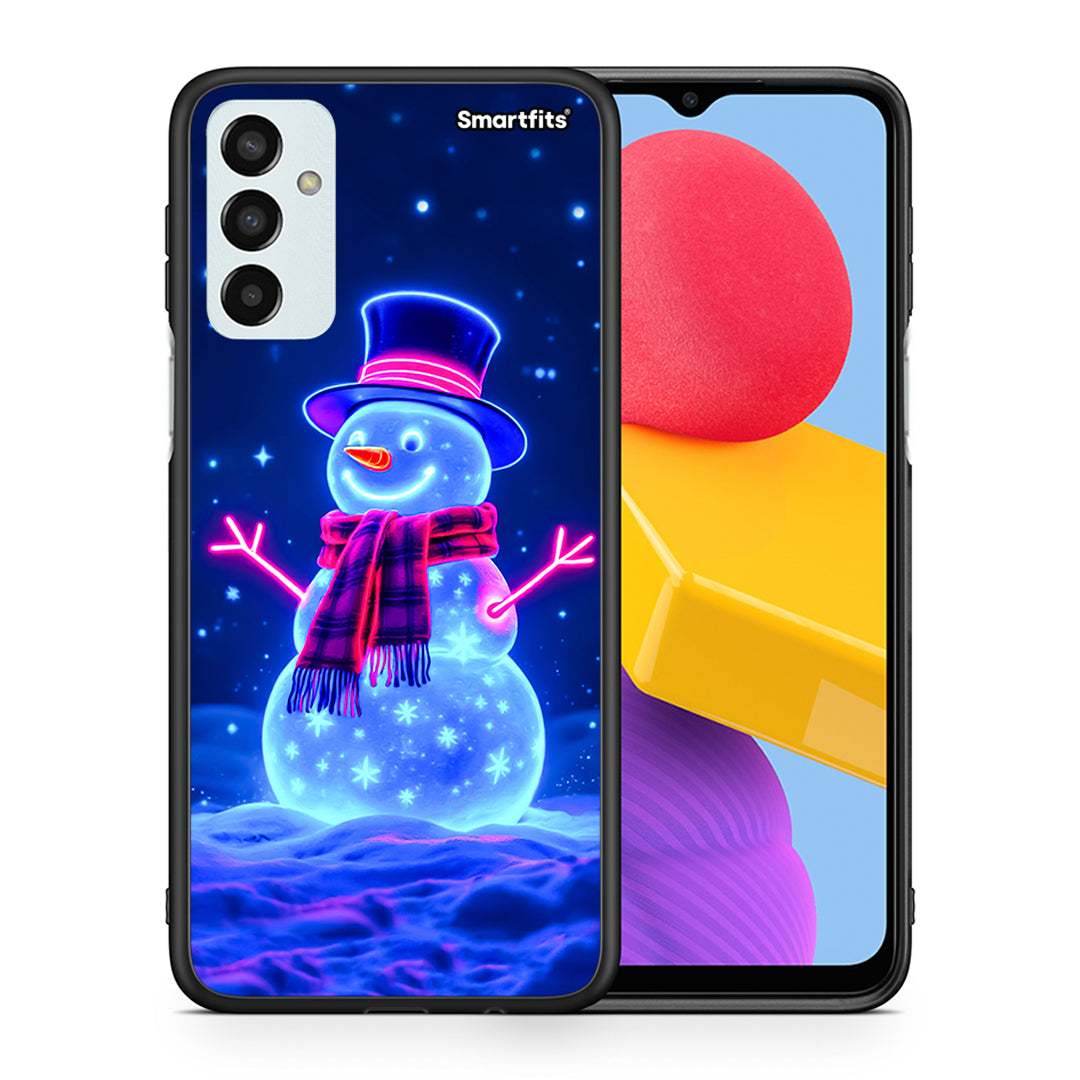 Θήκη Samsung M13 Christmas Neon Snowman από τη Smartfits με σχέδιο στο πίσω μέρος και μαύρο περίβλημα | Samsung M13 Christmas Neon Snowman case with colorful back and black bezels