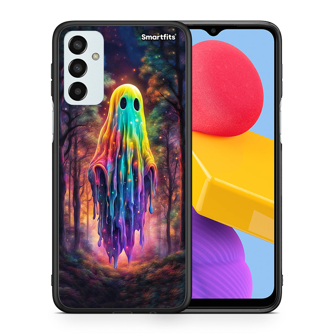 Θήκη Samsung M13 Halloween Ghost από τη Smartfits με σχέδιο στο πίσω μέρος και μαύρο περίβλημα | Samsung M13 Halloween Ghost case with colorful back and black bezels
