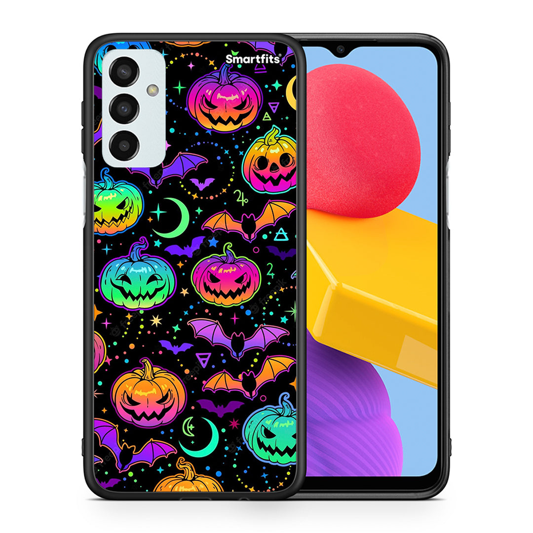 Θήκη Samsung M13 Neon Halloween από τη Smartfits με σχέδιο στο πίσω μέρος και μαύρο περίβλημα | Samsung M13 Neon Halloween case with colorful back and black bezels